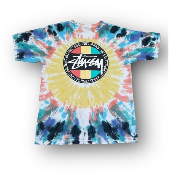 Stussy Designs Tie Dye Rasta Roots Reggae Logo T-Shirt Size Medium 19”x26” - Picture 1 of 4